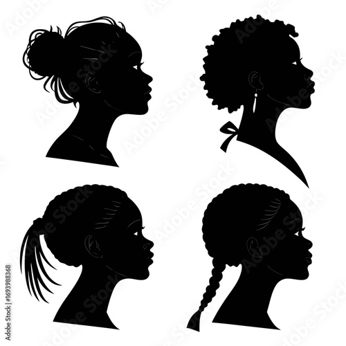 Diverse female hairstyles silhouettes short hair