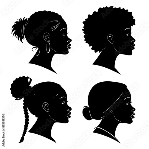 Diverse female hairstyles silhouettes black and white vector