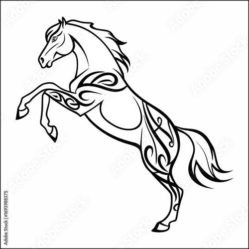 A striking silhouette of a graceful horse trotting smoothly across a plain white background, perfect for graphic design, logo creation, equestrian themes, and illustrations, with a clean and modern ae