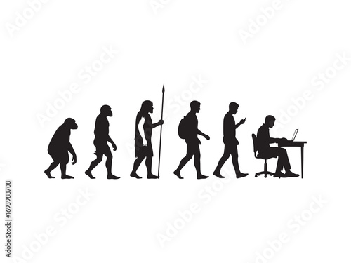  silhouettes depicting human evolution on a white background