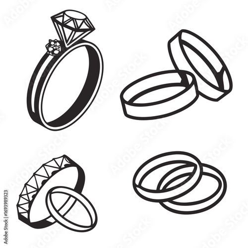 Five ring silhouettes diamond band wedding vector