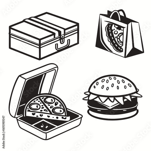 Food containers pizza burger bag box vector