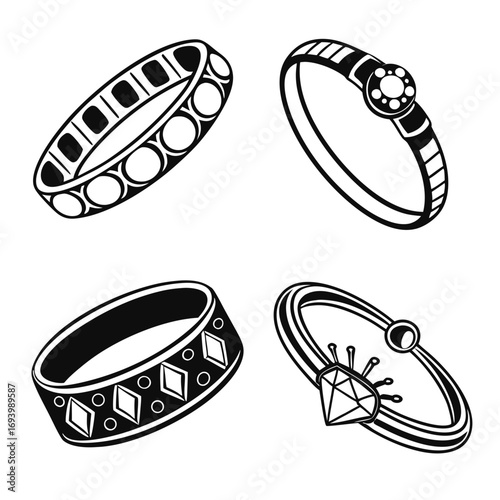 Four black and white jewelry icons bracelet bangle