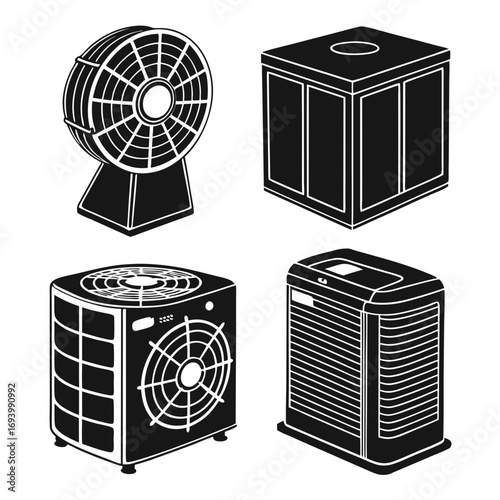 H V A C air conditioning units and fan silhouettes hvac outdoor