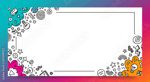 Colorful Doodle Frame with White Space for Text or Images.