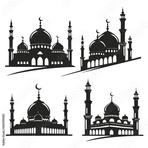 Islamic mosque silhouettes with crescent moons architecture