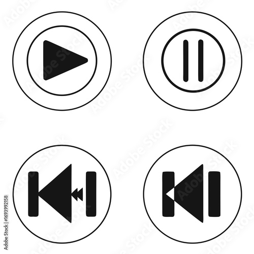 Media control icons play pause rewind fast forward stop