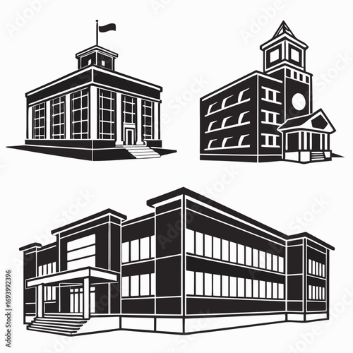 Modern school building icons school buildings educational institutions
