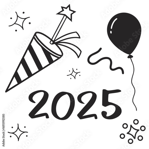 New Year celebration party popper balloon and confetti vector