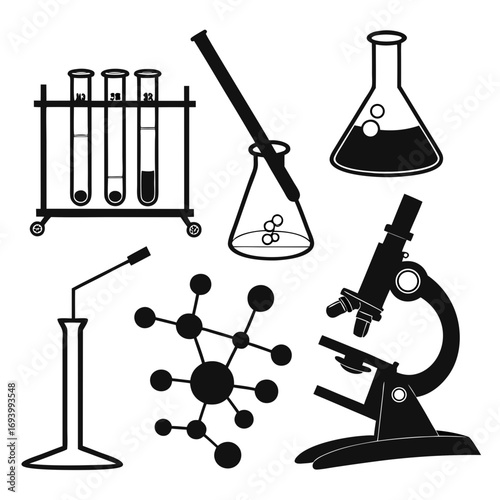Scientific laboratory equipment silhouettes science tools