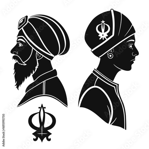 Sikh men turbans beards symbols profile