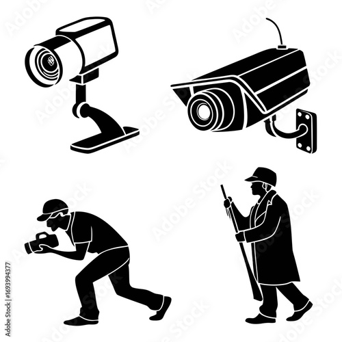 Surveillance cameras and people observing security observation