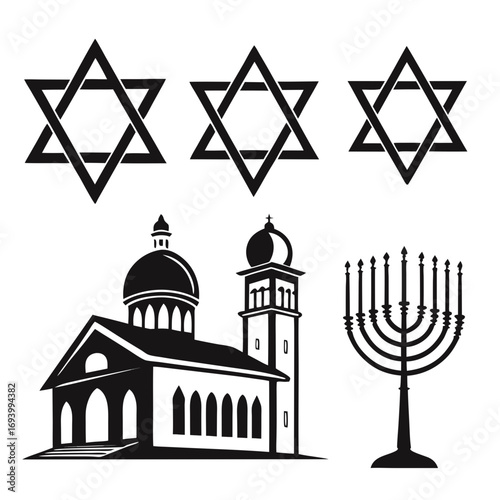 Synagogue menorah star of david symbols Jewish religious