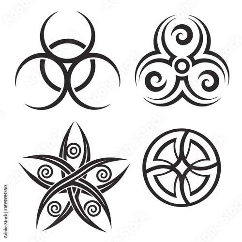 Tribal tattoo art symbols abstract shapes vector