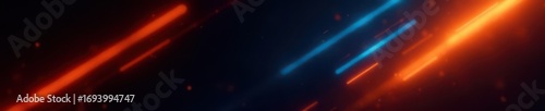 Blurred orange and blue diagonal streaks on black, abstract pattern , illustration, streaks