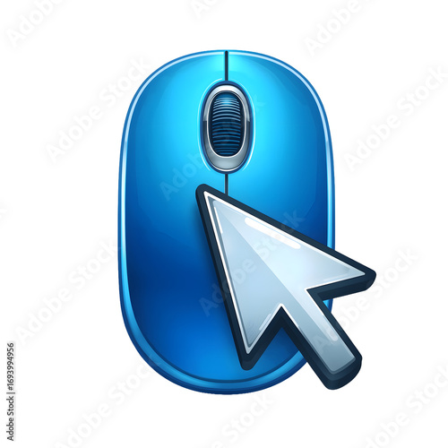 Blue computer mouse cursor clicking icon – modern technology vector illustration
