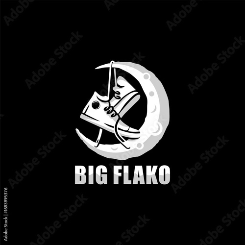 Sneaker shoes hanging on the moon line art minimalist logo design vector illustration