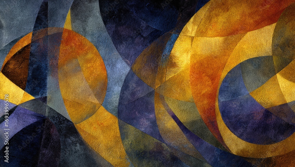 Fototapeta premium A dynamic abstract design featuring overlapping shapes and vibrant colors, creating a visually engaging and textured composition.