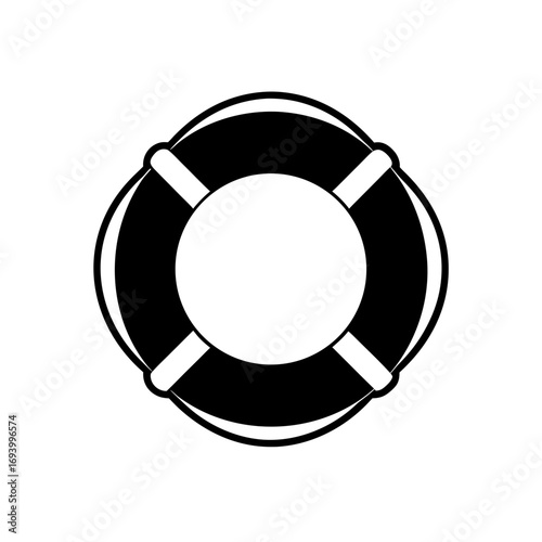 Black and white life preserver on transparent background silhouette