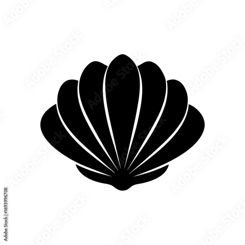 Stylized seashell black shape on transparent background silhouette