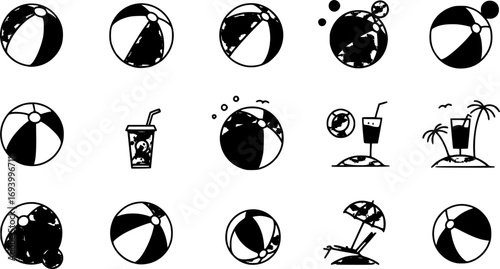 Beach ball icon. Vector thin line illustration for summer and beach leisure fun time
