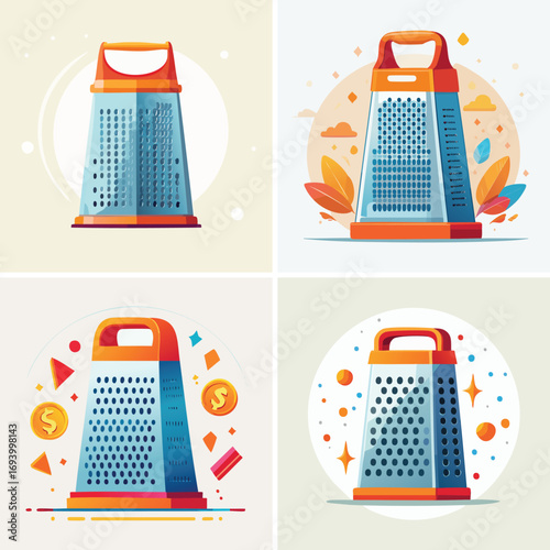 Grater designed in a colorful vector collage of combined vivid components.