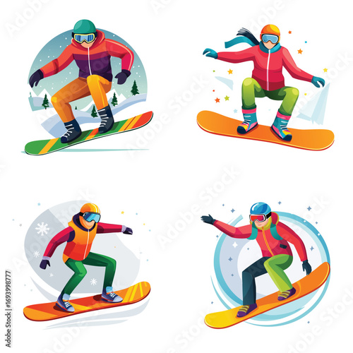 snowboarding designed in a colorful vector collage of combined vivid components.