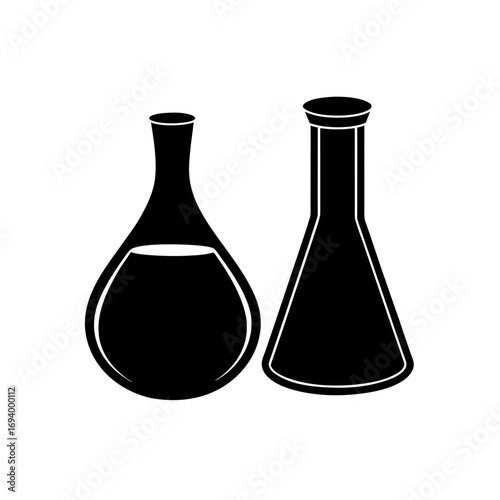 Two chemical flasks silhouette on transparent background