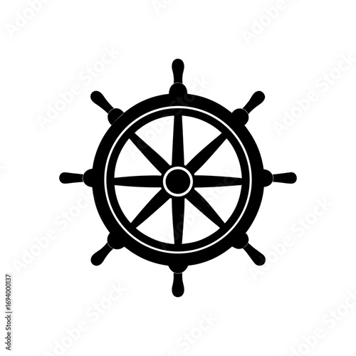 Simple black ship steering wheel on transparent background silhouette