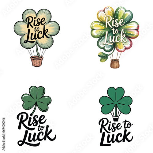 Clover shaped hot air balloons and shamrocks with text