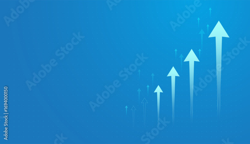 Multiple arrows pointing upward on a blue gradient background, symbolizing growth, Finance Illustration Concepts With Abstract Stock Market Information vector