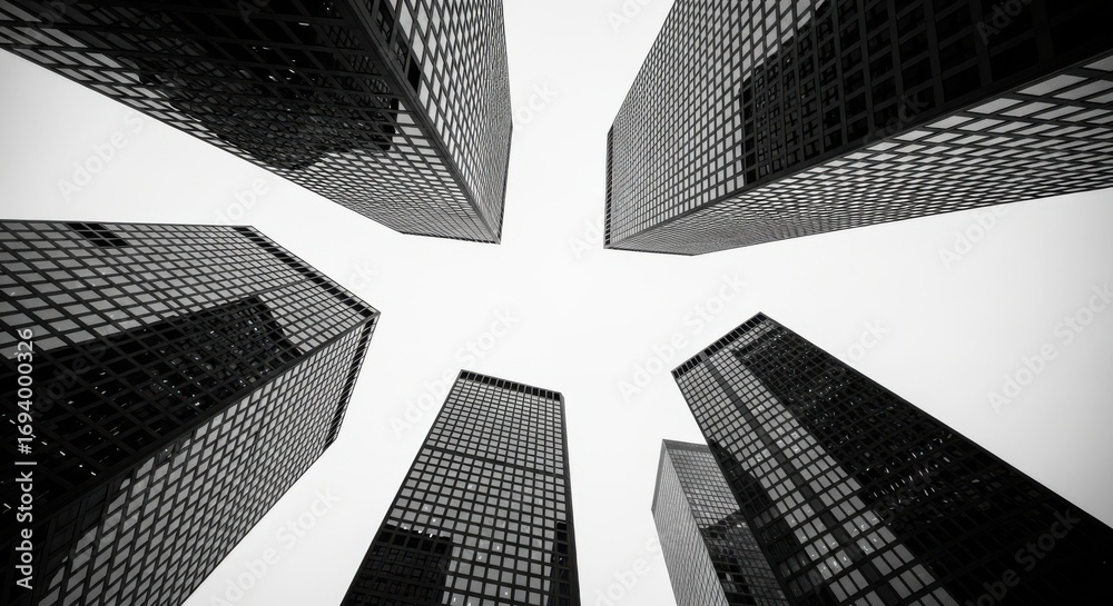 Fototapeta premium Looking up at the towering skyscrapers in a city