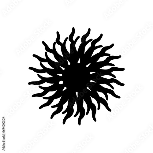 Black spiky circular design on transparent background silhouette