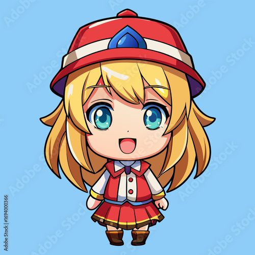 Anime girl with blonde hair wears a hat