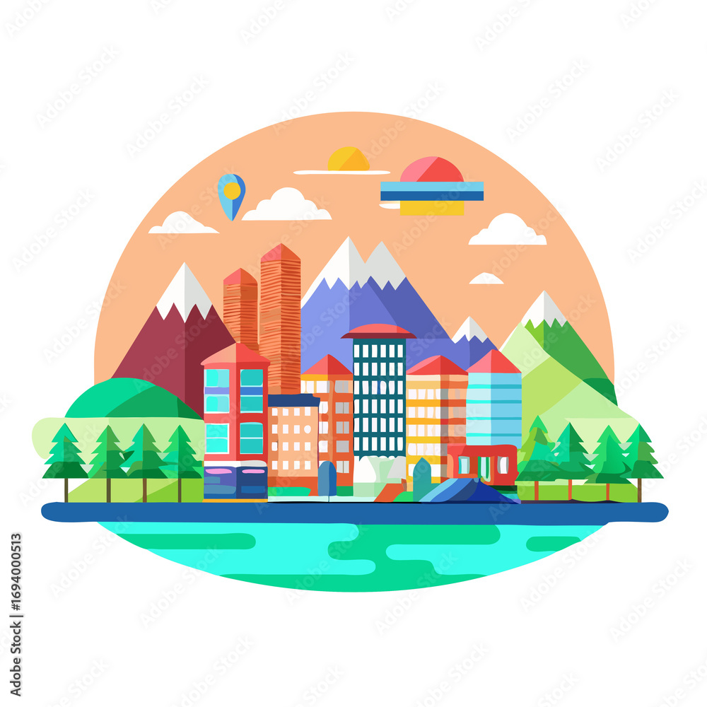 Obraz premium vector illustration of a city
