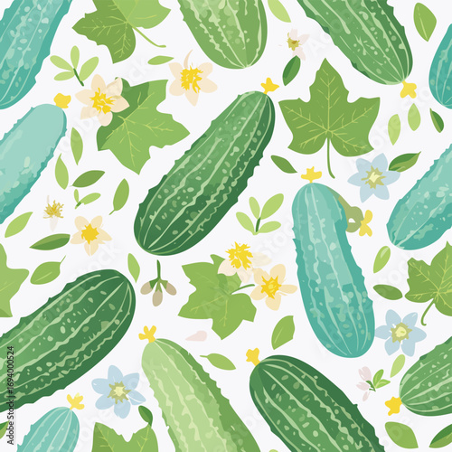Cucumber pastel vector seamless pattern with cute repeating elements.