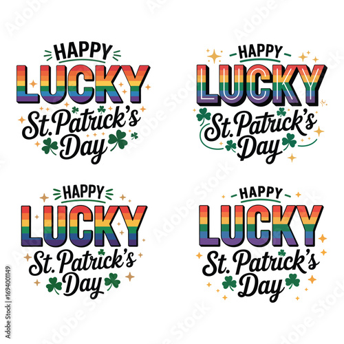 Happy lucky st patricks day rainbow shamrocks vector