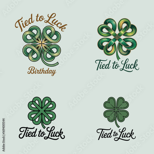 Green clover luck text designs vector