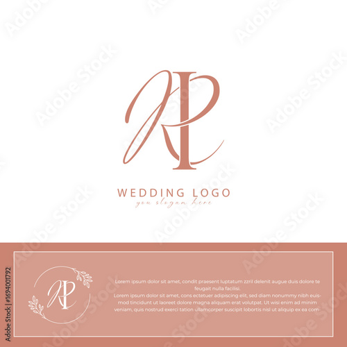 RI IR Initials wedding monogram logo with botanical