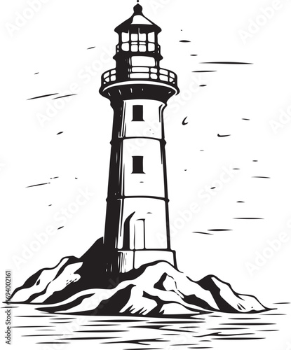 Black and white silhouette of a lighthouse