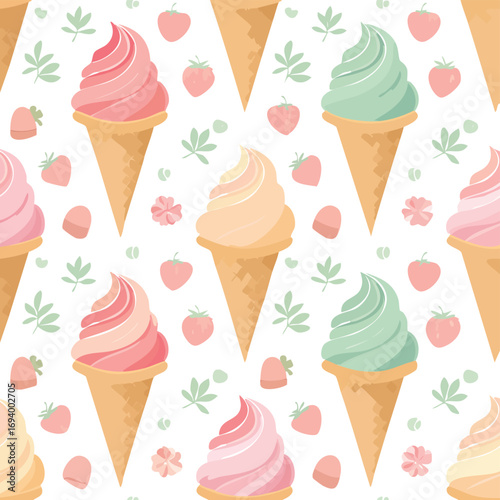 Ice Cream Sundae soft pastel vector seamless design for endless tiling.