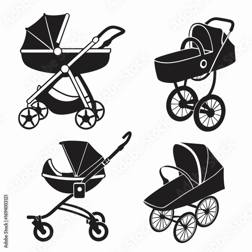 Baby strollers and cradles silhouettes carriage infant transport