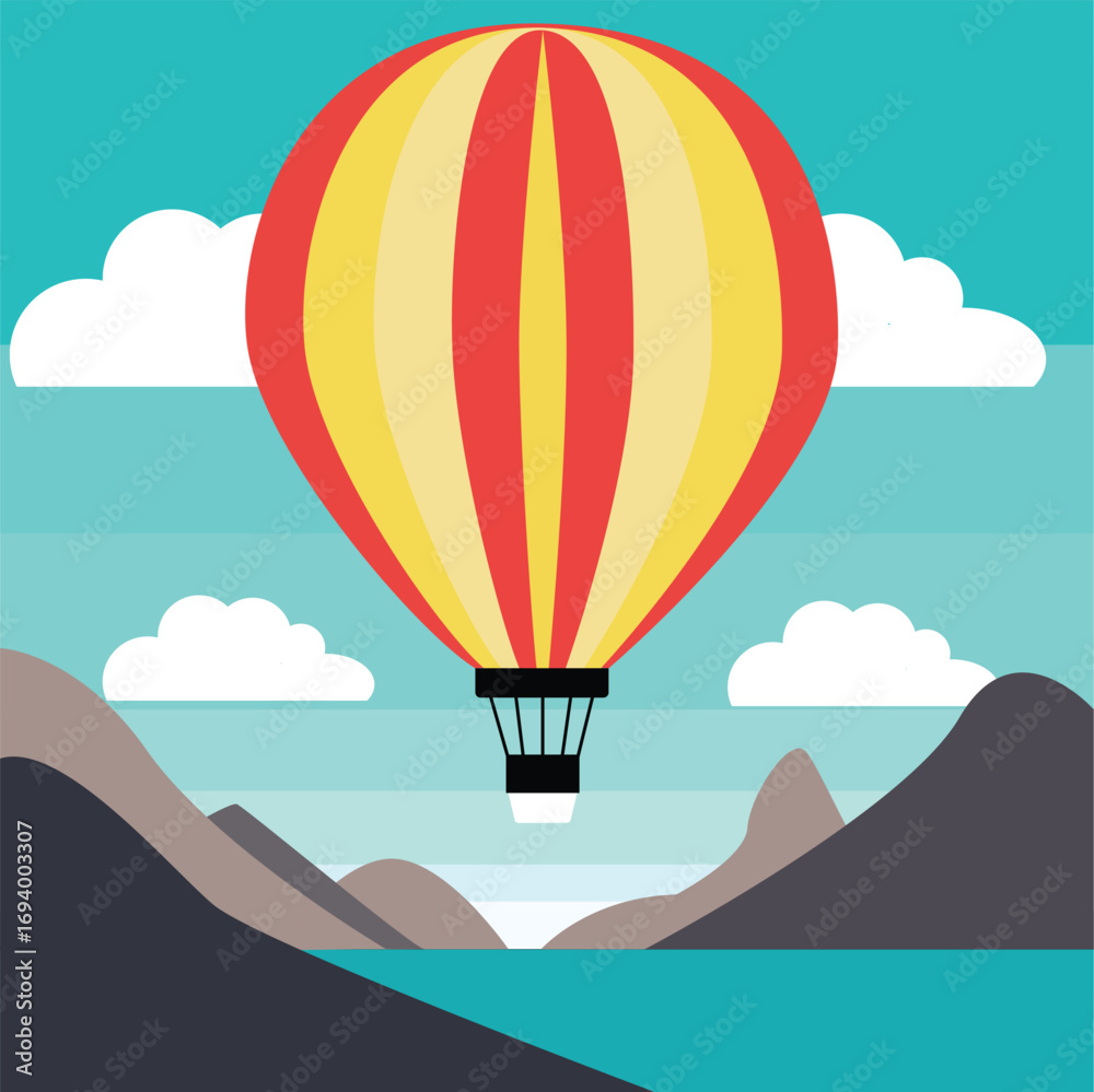 Fototapeta premium Vector hot air balloon over the mountains