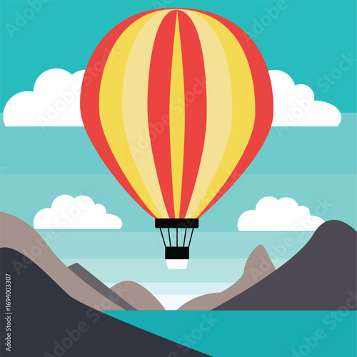 Vector hot air balloon over the mountains