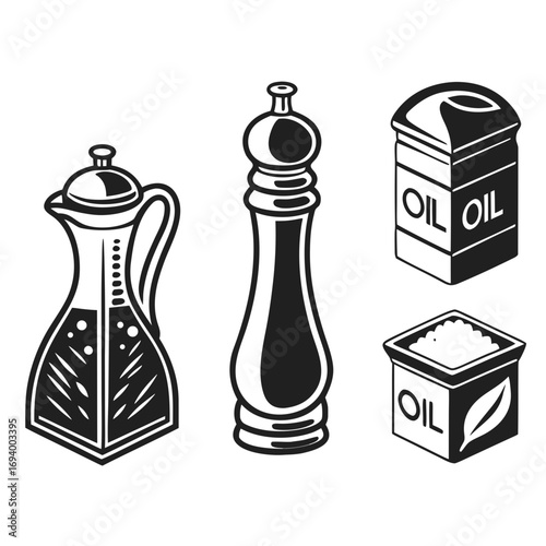 Black and white cooking ingredient icons ingredients silhouette