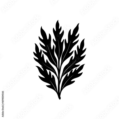Black leaves with pointy edges on transparent background silhouette