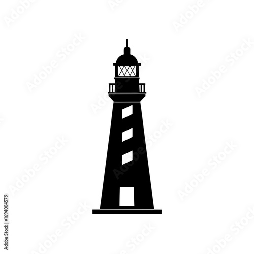 Silhouette of a tall lighthouse on transparent background