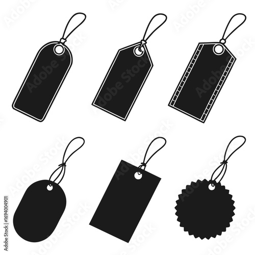 Black silhouette tags with strings labels price tags