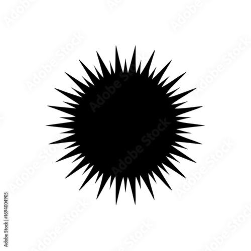 Black spiky circular silhouette on transparent background