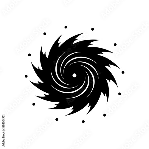Abstract black spiral design on transparent background silhouette